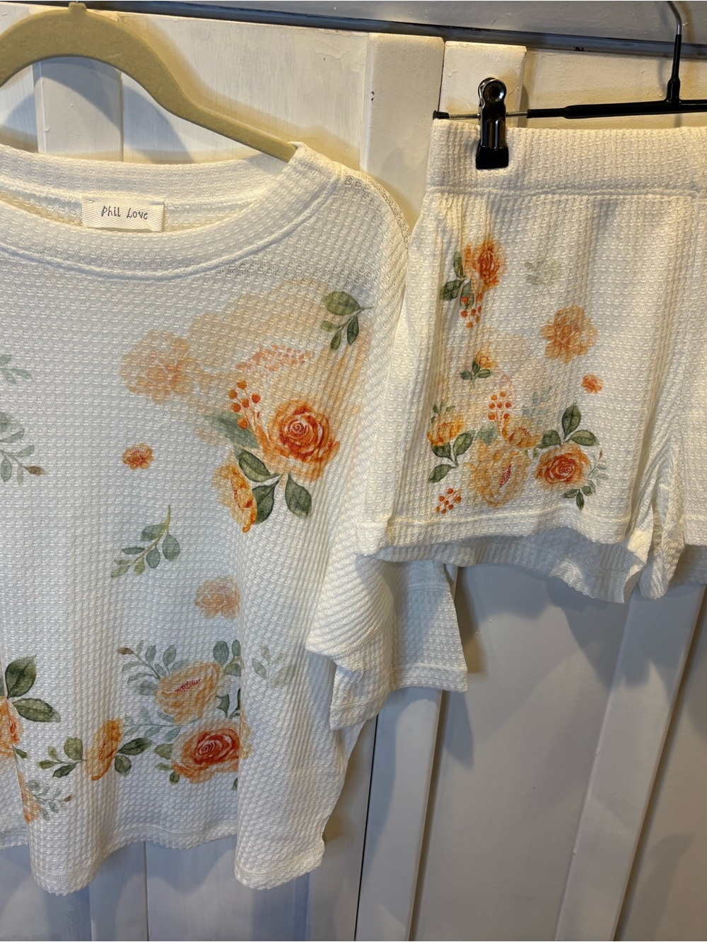 Phil Love Cream Floral Waffle-Knit Lounge Set